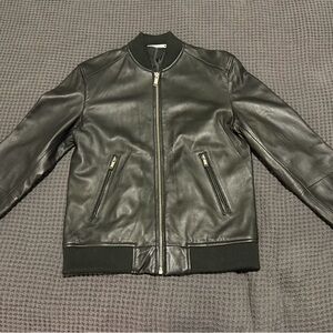 Zara Black Leather Bomber Jacket